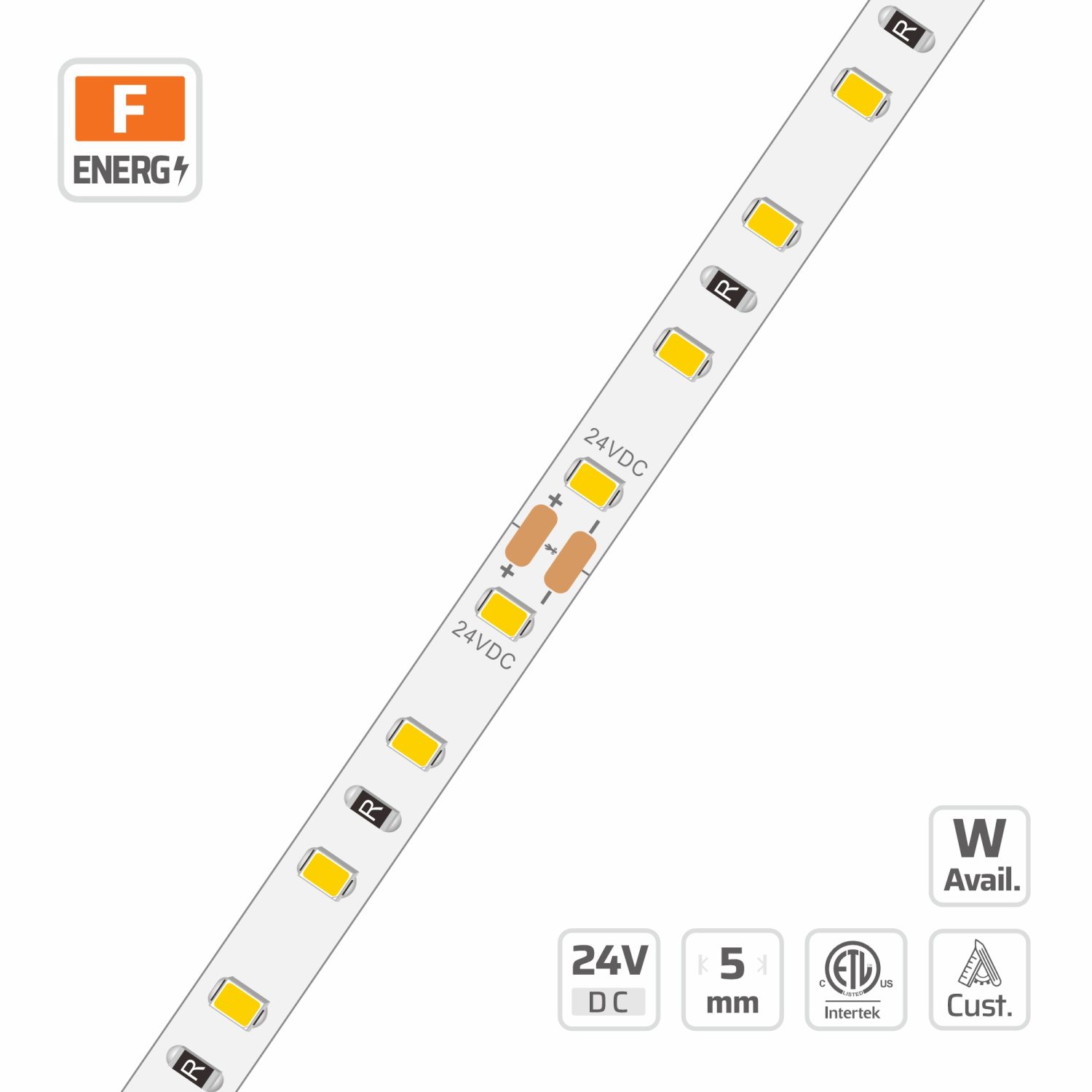 5mm | 24V | 120LEDs | 9.6W | 50mm/cut | #16798 | 2216  Ultra Narrow CV LED Strip - Image 1