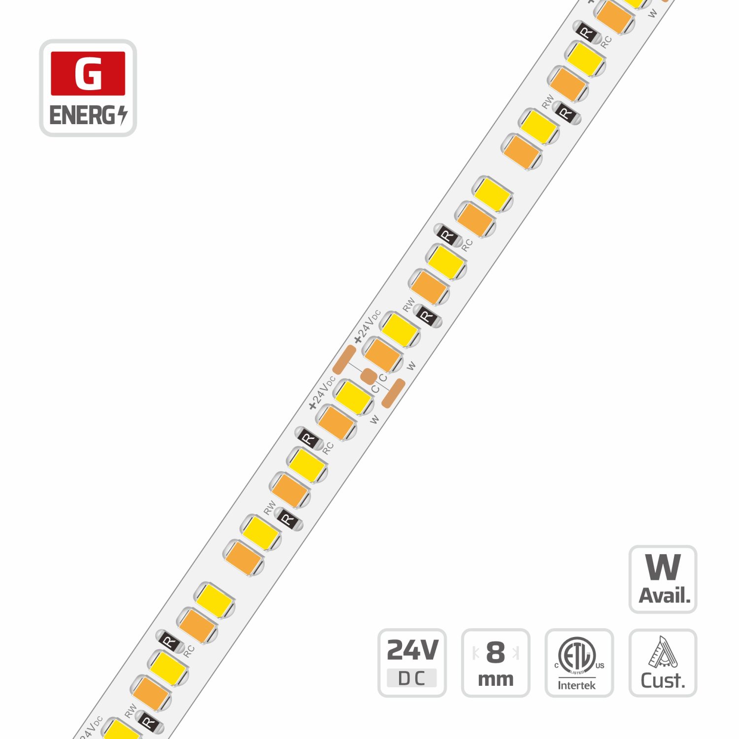 8mm | 24V | 240LEDs | 23W | 50mm/cut | #18450 | 2835 CCT Tunable LED Strip